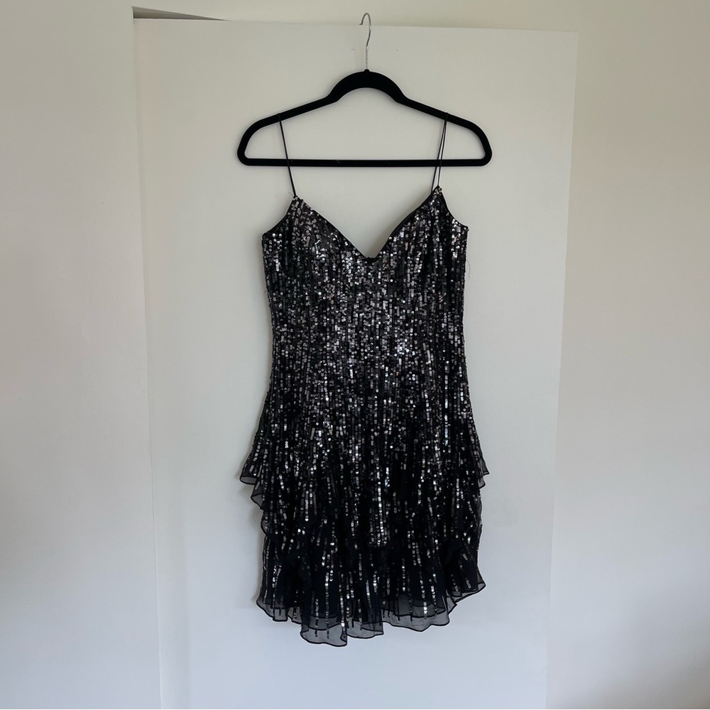 Black Jovani Short Dress with silver sequins